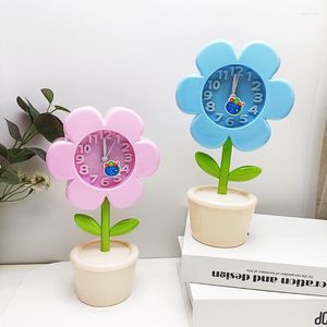 Table Clocks Creative Cute Flower Decorative Clock For Students Mute Alarm Children's Handmade Diy Bedroom Ornament Watch