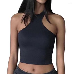 Completo da yoga girocollo donna senza maniche crop top canotta attillata da donna irregolare streetwear tee reggiseno incorporato