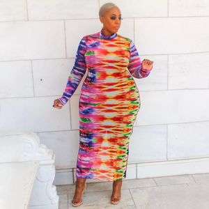 Casual Dresses RMSFE 2023 Women's Large Size Long Sleeve Round Neck Fashion Printing Sexig Tie Dye Dress