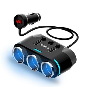 Tomada de isqueiro de carro 12V-24V plugue desviador LED carro adaptador de carregador USB 3.1A 100W detecção de tensão celular MP3