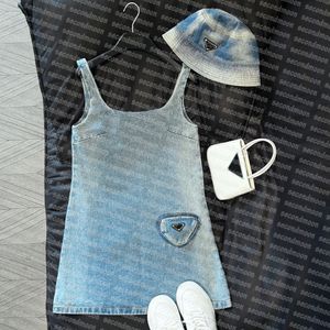 Women Denim Dress Summer Sleeveless Denim Dresses Casual Style Jean Dress Metal Badge Dresses