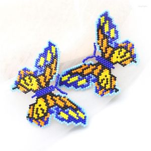 スタッドイヤリングブルースターボーホーかわいい大きな蝶の手作り織られたミユキビーズ女性のためのイヤリングドロップイヤーリングジュエルリー