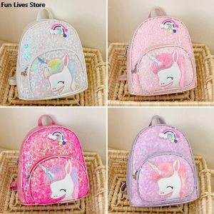 Backpacks Shining Schoolbags Princess Girls Backpack Bling Glitter Kindergarten Sequins School Bag Children Unicorn Book Bags 230731