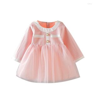 Flickklänningar 2023 Sweet Spring Autumn Girls Kids Princess Dress Baby Mesh Pachwork Long Sleeve Tutu Vestidos