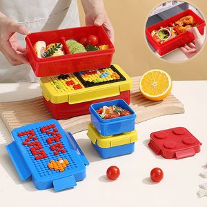 Lunchlådor Portabla DIY Box Building Block Splicing Salad Fruit Childrens Student for Kids Food Storage Containers 230731
