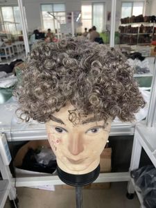 Parrucca corta afro grigia per capelli umani sale e pepe grigio argento parrucca grigia riccia crespa senza pizzo traspirante parrucca grigia brasiliana da 8 pollici per donne nere