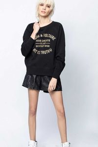 Zadig Voltaire 디자이너 순수면 스웨트 셔츠 클래식 편지 자수 라글란 슬리브 라운드 넥 여성 클래식 패션 스웨터 탑 대형