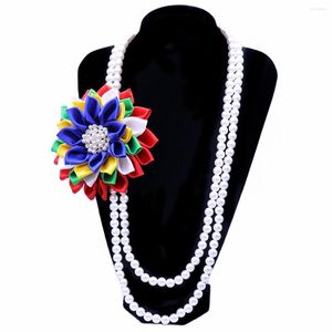 Choker Personlig anpassad Fashion Party Wear Statement Pearl Chain Ribbon Corsage Flower Oes Halsband