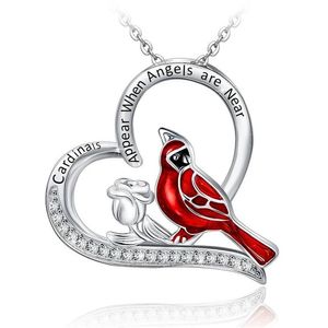 Pendant Necklaces 1pc Exquisite Heart Shaped Cardinal Parrot Necklace Red Bird Rose I Am Always With You Jewelry240f