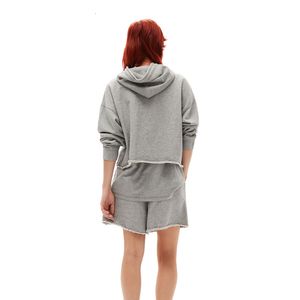 Kadın Hoodies Sweatshirts 2023 Bahar Summber Kadın Hooded Kırpılmış Düz Renk Kelebek Sweatshirt Dantel Yukarı Şort 230731