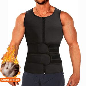 Body Shapers Masculino Neoprene Zipper Waist Trainer Colete Tank Top Abdomen Trimmer Emagrecedor Espartilho Com Dois Cintos Sweat235J