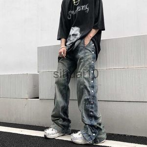 Dżinsy męskie dżinsy Mężczyźni umyli stare piersi duże dżinsowe spodnie Nowe harajuku moda swobodna retro luźne hip -hop proste spodnie uliczne J230728