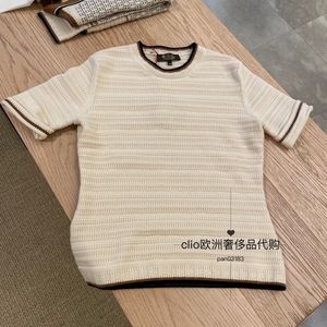 Womens T Shirts Autumn and Winter Loro Piana Beige Cashmere Sticked Round Neck Pullover Sweaters