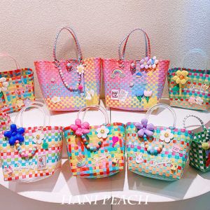 Totes Hd6428 Sweet Girl Basket Bag Collection Rainbow Flower Woven Handtasche Cute Shoulder 230731