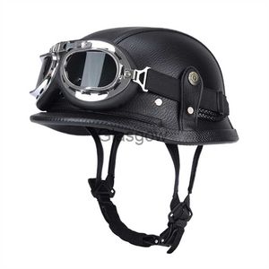 Motorcykelhjälmar Dot godkänd högkvalitativ vintage tysk wwii stil pu läder hjälm chopper öppen ansikte halva motorcykel hjälm unisex casco moto x0731