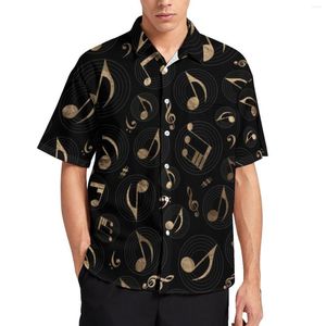Mäns casual skjortor musik anteckningar Löst skjorta män strand svart och guld hawaiian tryckt kortärmad trendig överdimensionerade blusar