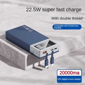 Bank Power Banks z telefonem komórkowym z wbudowanymi kablami 20000 mAh przenośna ładowarka 22,5W Szybkie ładowanie zewnętrzne pakiety akumulatorów LED dla iPhone'a Huawei Tablet L230731