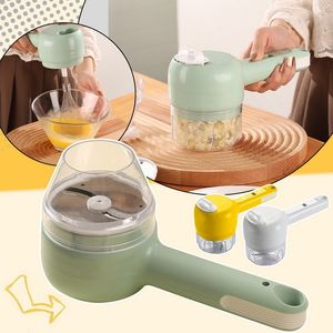 Fruktgrönsaksverktyg 4in1 Multifunktionell elektrisk skärare Slicer Vitlök Lera Masher Chopper Skärning Pressande Mixer Kitchen Food 1Set 230731