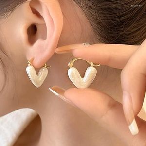 Stud Earrings Enamel Heart Ear Buckle For Women White Color Love Peach Pendant Couple Gift Simple Cute Romantic Jewelry Accesso