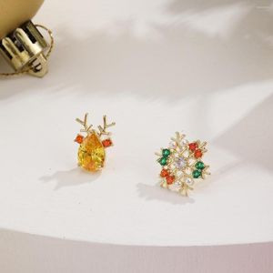 Ohrstecker, trendige bunte CZ-Tierhirsch, kleiner Charme, Damen-Schneeflocken-Ohrringe, Ohrstecker, Schmuck, Weihnachtsjahr