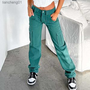 Vintage Cargo Pants Fashion 90s Overalls High Waist Baggy Jeans Women Streetwear Big Pockets Wide Y2k Straight Denim Trousers L230619