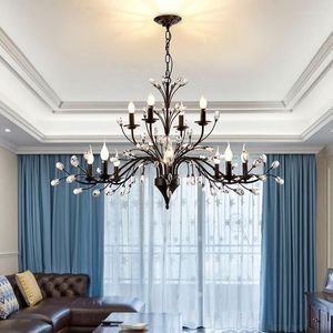 Chandeliers Crystal For Living Dining Bedroom Kitchen LED Pendant Lamp Lustre American Vintage El Villa Hanging Lights