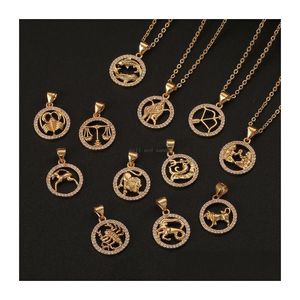 Hänge halsband 12 stjärntecken djurhalsband guldkedjan mynt fiskar hängen charm stjärna choker astrologi för kvinnor mode smycken dh9m6