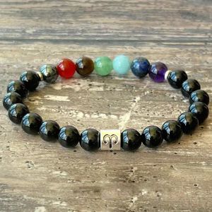 MG1845 Nuovo design Zodiac 7 Chakra da polso Mala Bracciale con tormalina nera Gioielli di protezione dall'energia negativa