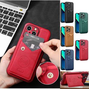 Luxury PU Leather Wallet Invisible Metal Work With Megnetic Car Mount Holder Cases Flip Card Pocket Stand Shockproof Cover For iPhone 14 Pro Max 13 12 11 X XR XS 8 7 Plus