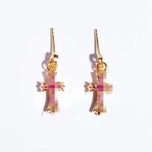 New Trend Earrings Set with Pink Diamond Gold-plated Cross Earrings Fashion Male and Female Temperament