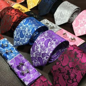 Fashion Tie Set Nathtie Handokerchief Cufflinks Pocket Square Polyester Ties 8cm Wide262U