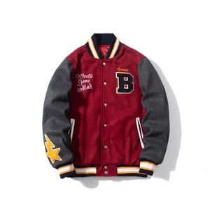 Bapestar 디자이너 Mens Varsity Jacket Baseball Coat Mens Jackets Fashion Womens Womens Letterman Jackets 자수 편지 재킷 싱글 가슴 탑 977