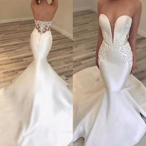 2019 NY SEXY Sweetheart Mermaid Wedding Dresses spetsapplikationer pärlor ärmlös rygglös sveptåg arabiska plus storlek formell brid290v