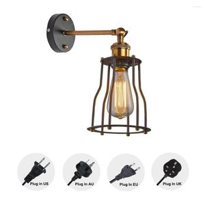 Vägglampa järnbur nyans retro industriell edison antik stil plug -in eller hardwired glödlampa ingår inte