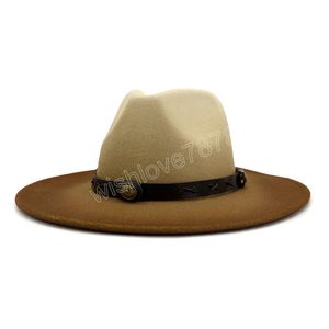 Chapéu de feltro de festa gradiente novo moda feminino masculino aba larga panamá chapéus fedora de lã sintética