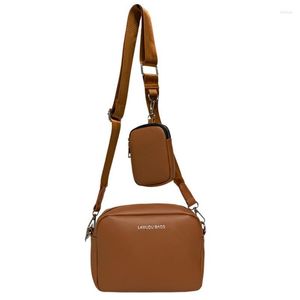 Evening Bags Fashion Female Pu Handbags Camera Headphone Pouch Simple 2 In 1 Crossbody Solid Wide Strap Shoulder Bag For Girl