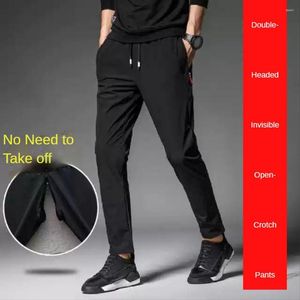 Calças masculinas de verão retas, zíper invisível, virilha aberta, calças de moletom para sexo ao ar livre, calças masculinas pantalon de trabajo para hombre