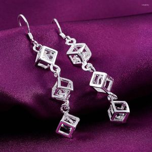 Rücken Ohrringe 925 Sterling Silber Modeschmuck Elegante Frau Kristallgitter Tropfen Lange Trendsetter Weihnachtsgeschenke