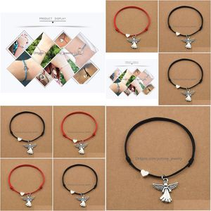 Charm Bracelets Womens Fashion Party Unique Jewelry Gifts Cute Wings Angel Pendant Red Cord Rope Adjustable Heart Drop Delivery Dhbiq