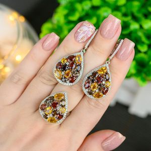 Свадебные ювелирные наборы наборов GEM S BALLET Natural Smoky Quartz Citrine Gemstone Drop Sergrings Кольцо чистое 925 серебряное серебро для женщин Fine 230729