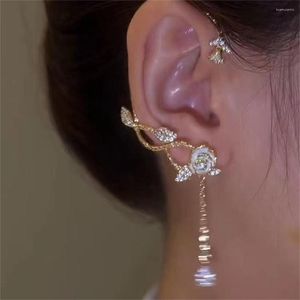 Hoop Earrings Zircon Tassel Elegant Design Butterfly Korean Style Earless Copper Jewelry Ladies Gold