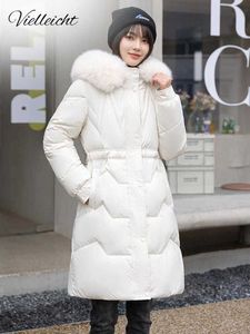 女性の毛皮のフェイクファーヴィールレイヒト2023韓国ファッションダウンコットンフード付き冬用ジャケット女性オールマッチミッドレングスコットン女性ファーカラーパーカーコートHKD230727