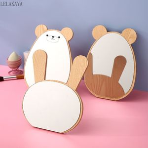 Wall Stickers 4 Style Lovely Animals Mirror Cute Rabbit Bear Shape Desktop Wooden Makeup Women Girl Students Dormitory Cosmetic Mirrors 230731