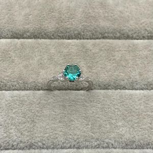 S925 Sterling Silver Luxury Mormor Green Zircon Diamond Ring Classic Six-Claw Propoal Women's Ring