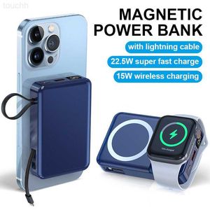 Cell Phone Power Banks Wireless Charger Power Bank 20000mAh Built in Cable Portable Magnetic Fast Charger Powerbank for iPhone Xiaomi Huawei L230731
