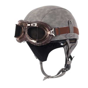 Motorcykelhjälmar Nya motorcykelhjälmläder Vintage Casco Moto Motorcykel Öppet ansikte Retro Halv Hjälm Chopper Biker Pilot Dot Size MXL X0731