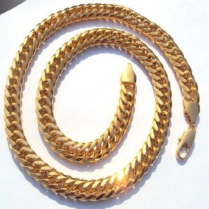 Tunga män 24K REAL SOLID GOLD FINANCE THICH MIAMI CUBAN LINK NACKLACE CHAIN ​​SMEEXHET 3 ANCALICE Years S Champi324U