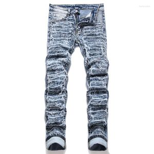 Jeans Masculino 2023 Spring Street Corte Rasgado Moda Cintura Média Elástica Calça Lápis Magra Hip Hop Roupas de Motociclismo