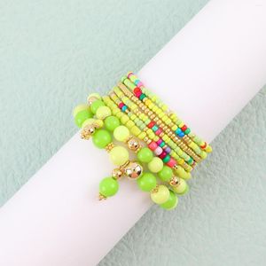 Strand Makersland 8st/Set Green Acrylic Glass Pärla Armband Bohemsk stil för kvinnor Temperament Charming Presents grossist