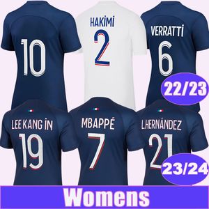 23 24 MBAPPE Camisas de Futebol Feminino 22 23 KIMPEMBE SERGIO RAMOS Home 3ª Camisa de Futebol N.MENDES DRAXLER ICARDI Manga Curta Uniformes